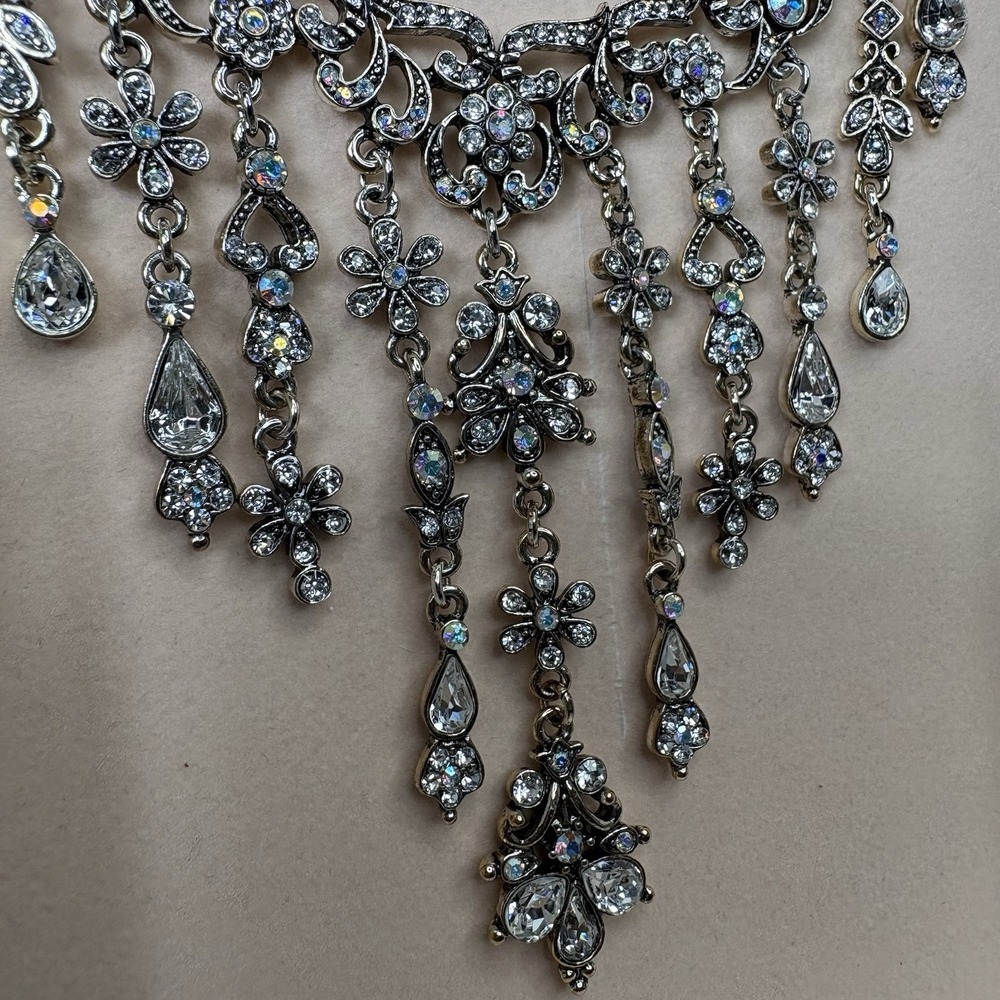 Kirks Folly Dream Mist Aurora Borealis Crystal Floral Dangle Bib Necklace w/Box - Picture 4 of 13